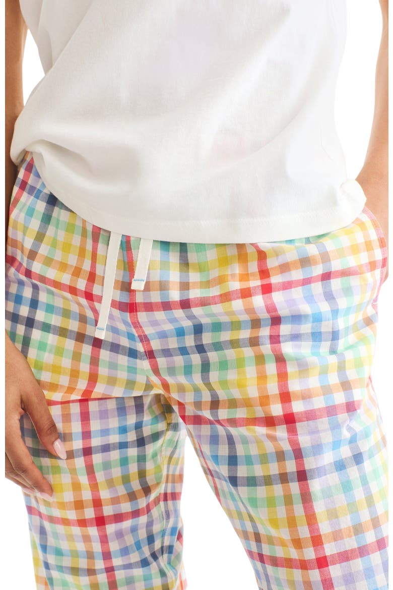 Unisex Fit Plaid PJ Pant In Rainbow Plaid, Alternate, color, Ivory Rainbow Plaid