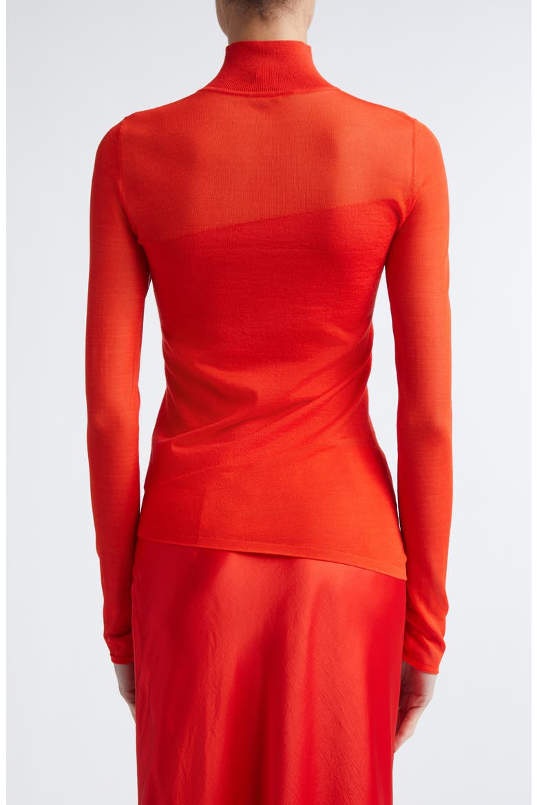 Sheer Inset Merino Wool Turtleneck Sweater, Alternate, color, PAPAYA