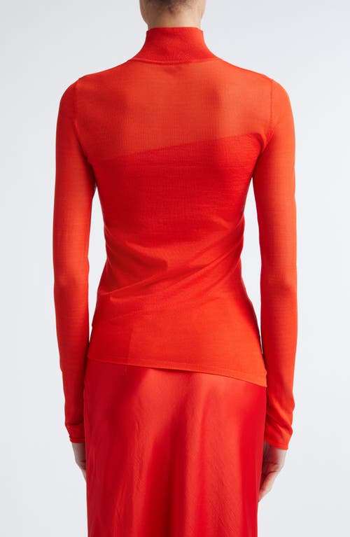 Jason Wu Collection Sheer Inset Merino Wool Turtleneck Sweater In Orange
