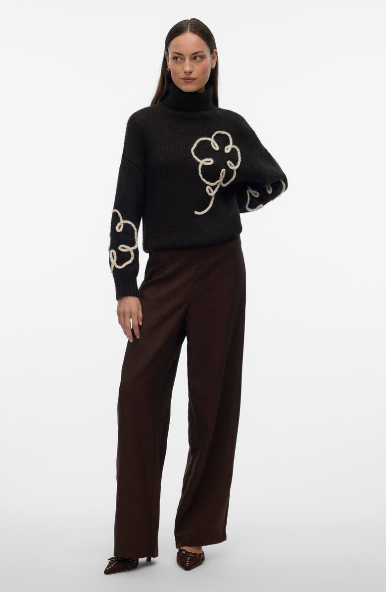 VERO MODA Fatima Floral Turtleneck Graphic Sweater, Alternate, color, Chocolate Torte Deta