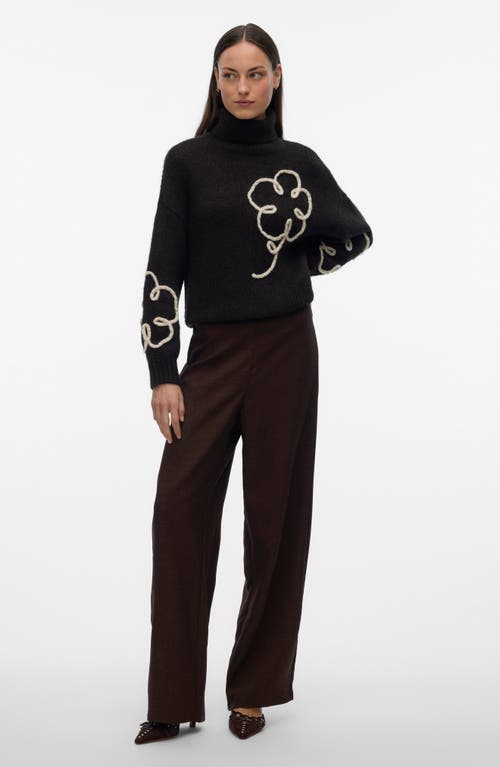 Vero Moda Fatima Floral Turtleneck Graphic Sweater In Black