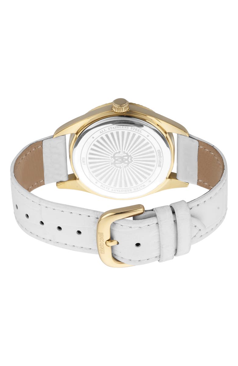 Roberto Cavalli Leather Strap Watch, 39mm, Alternate, color, White