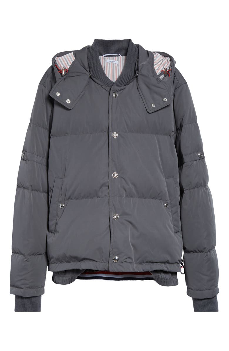Thom Browne Down Bomber Puffer Jacket with Removable Hood, Main, color, Medium Grey