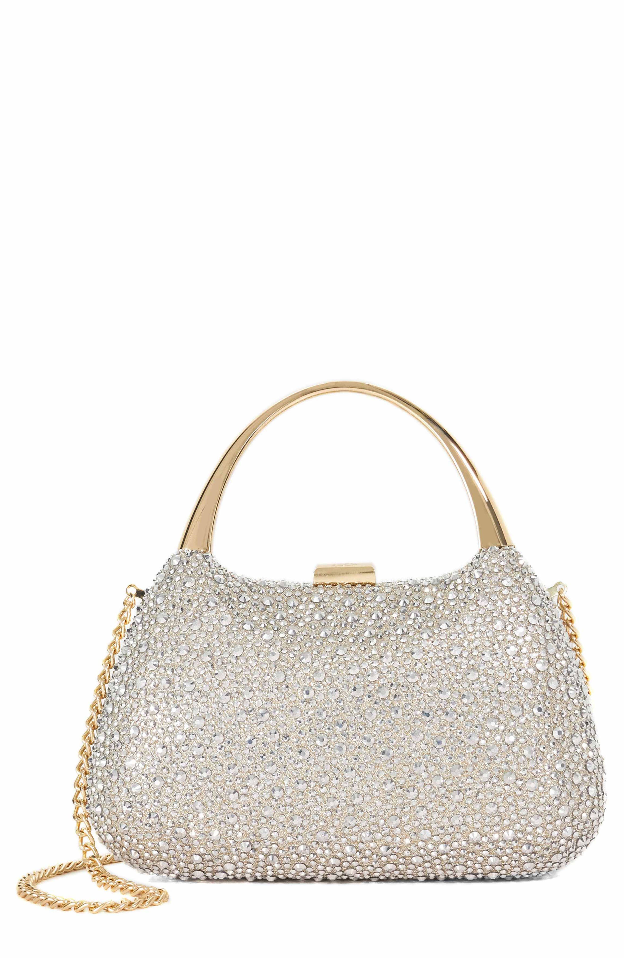 Beamings Crystal Embellished Top Handle Clutch, Main, color, GOLD