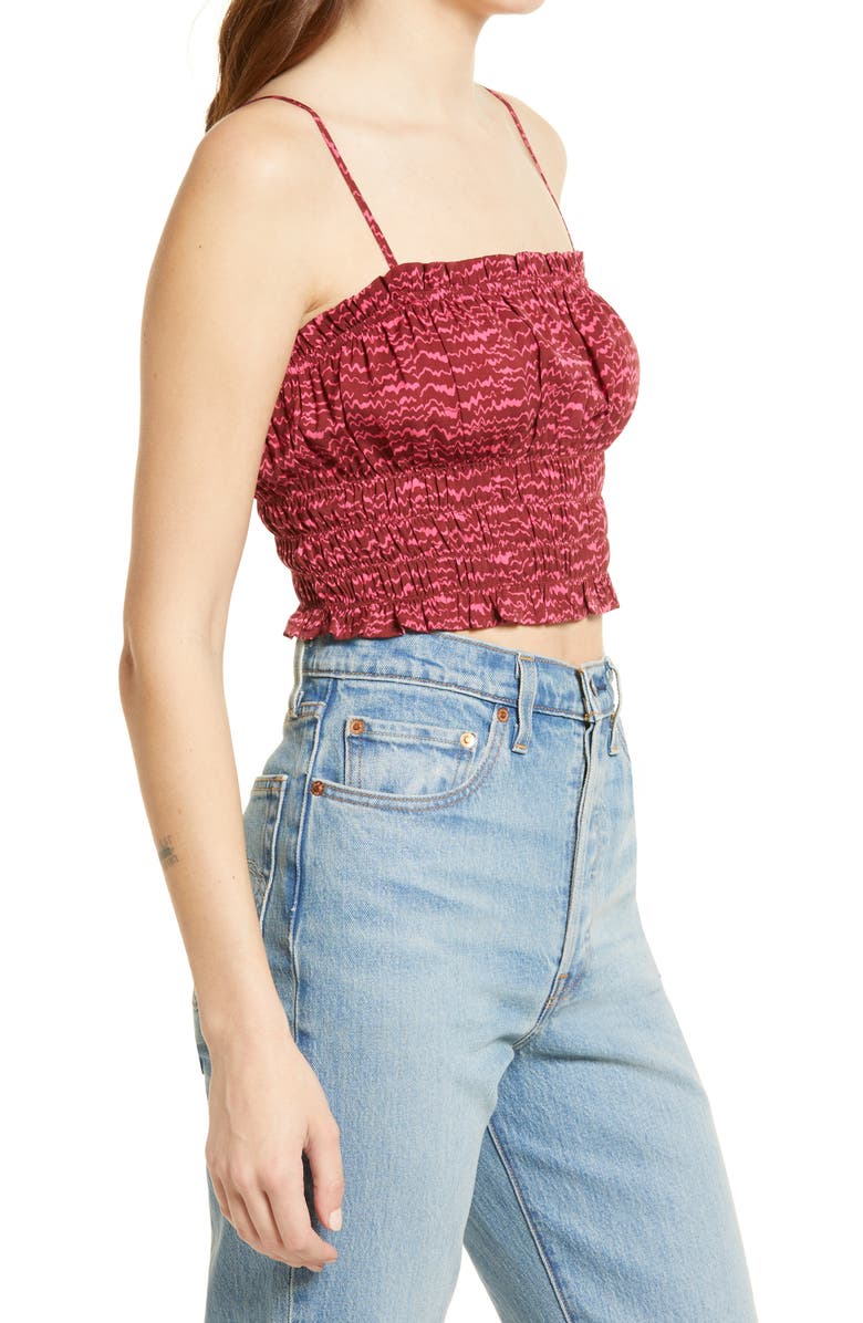 Melrose and Market Smocked Cropped Camisole, Alternate, color, Red- Pink Zaggeo