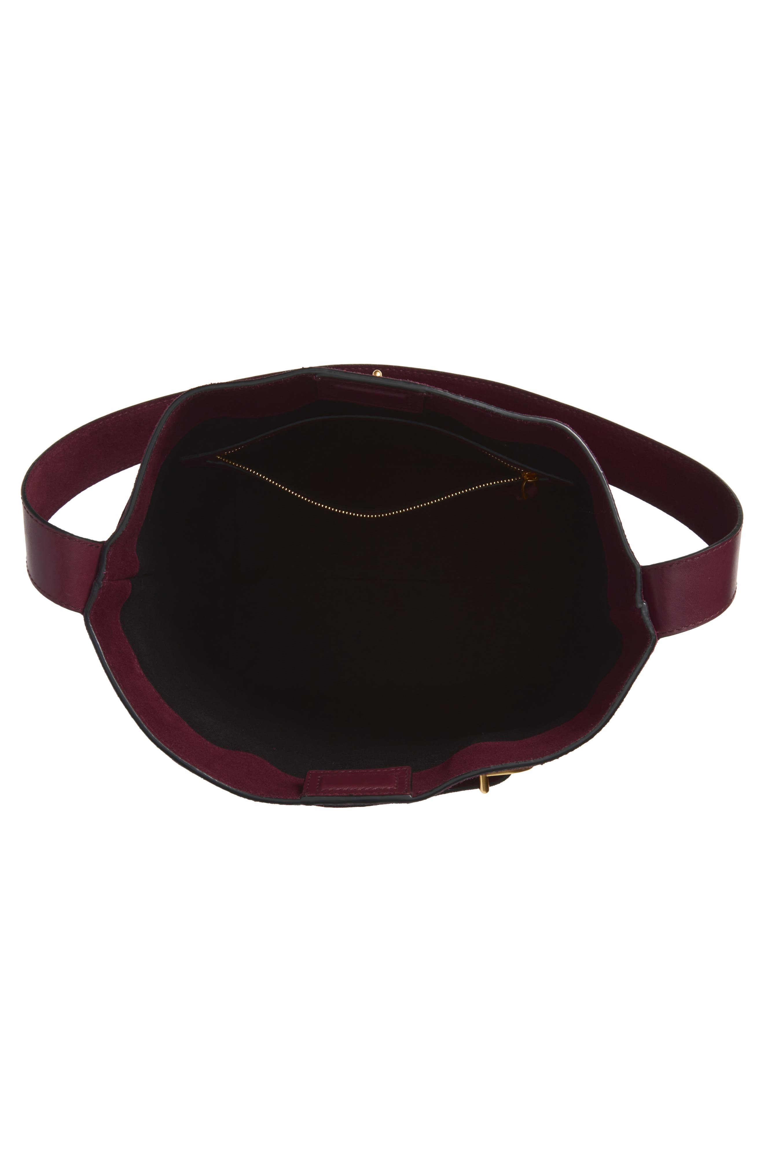 Madewell The Essential Belted Suede Bucket Tote, Alternate, color, Dark Burgundy