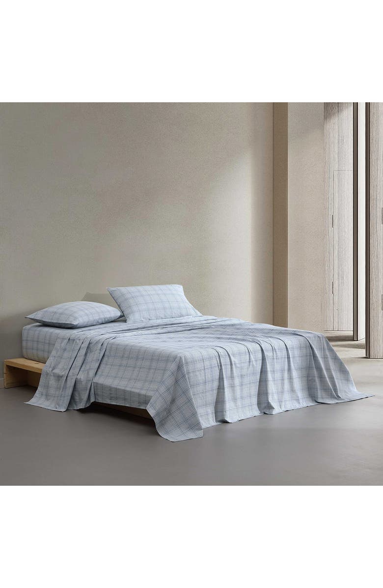 Calvin Klein Multi Grid 200 Thread Count Cotton Percale Sheet Set, Alternate, color, Light / Medium Blue
