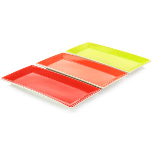 Gibson Home Crenshaw Hand Painted Stoneware 3-tier Serving Set With Metal Rack In Multicolor In Red