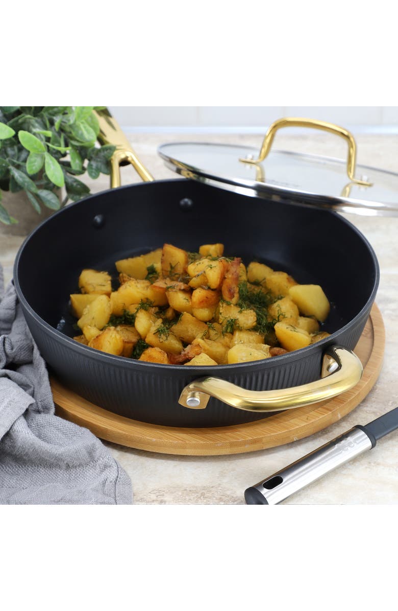 OSTER Abbottsford 4 Quart Nonstick Aluminum Saute Pan with Glass Lid, Alternate, color, Black