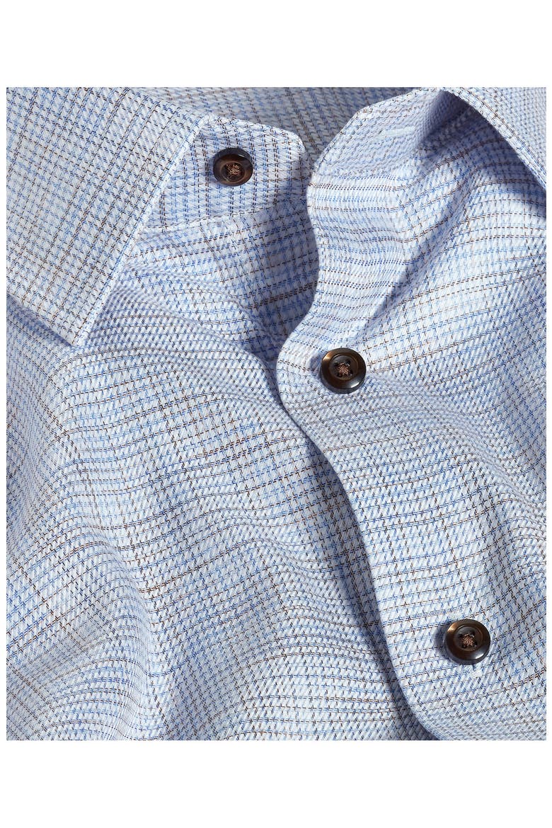 Trim Fit Check Pima Cotton Dress Shirt, Alternate, color, BLUE/ CHOCOLATE