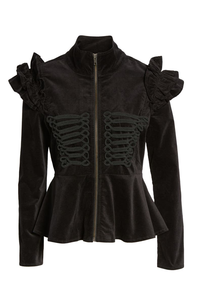 BP. Ruffle Sleeve Peplum Jacket, Alternate, color, Black