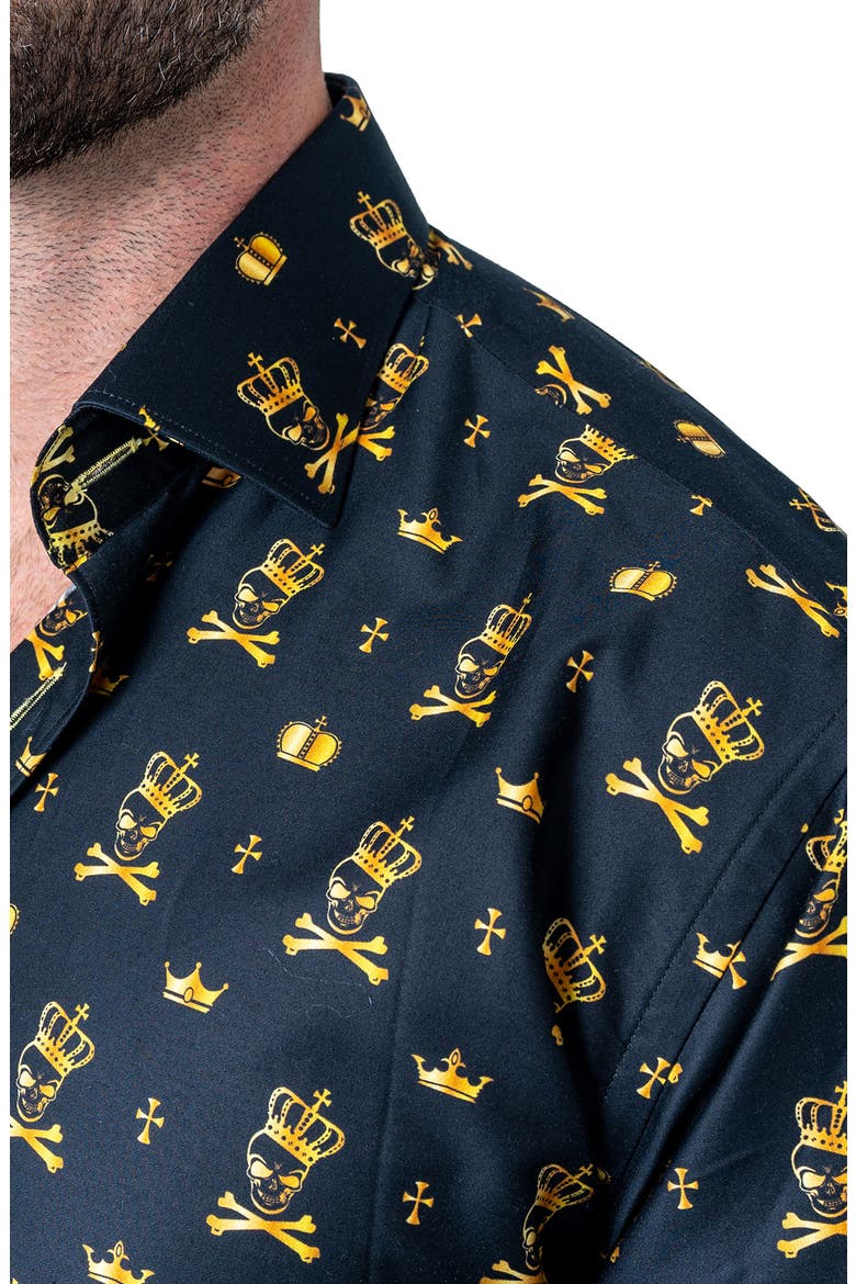 Fibonacci Regular Fit Kingskull Black Button-Up Shirt, Alternate, color, BLACK