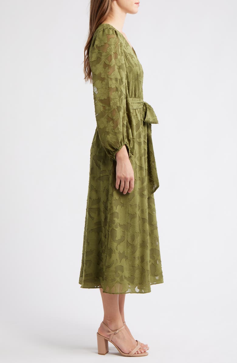 Anne Klein Floral Appliqué Long Sleeve Dress, Alternate, color, Hunter Olive