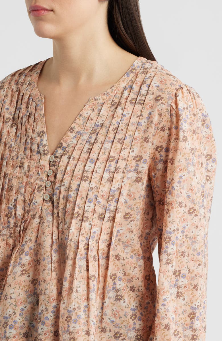 Lucky Brand Floral Print Pintuck Cotton Top, Alternate, color, Pink Floral