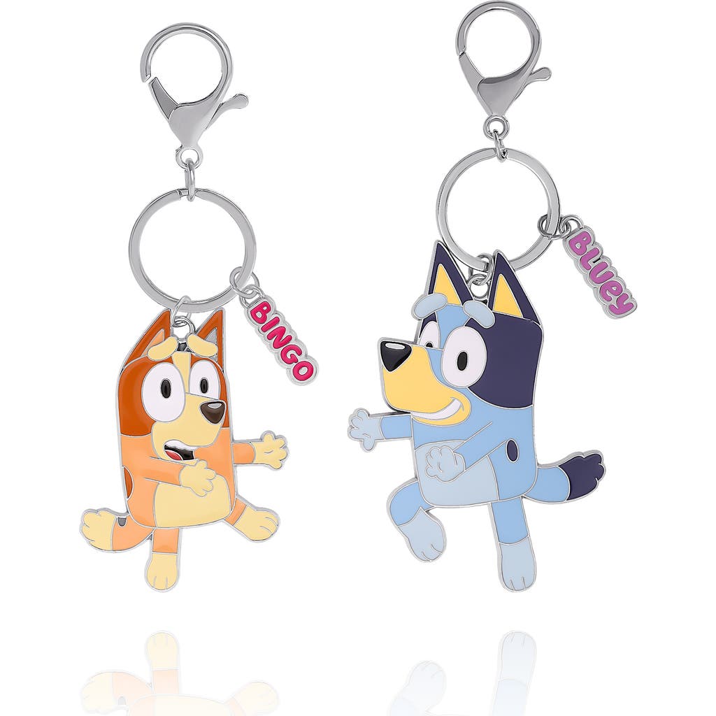 Bluey And Bingo Enamel Charm Keychains, 2 Pack Set In Metallic