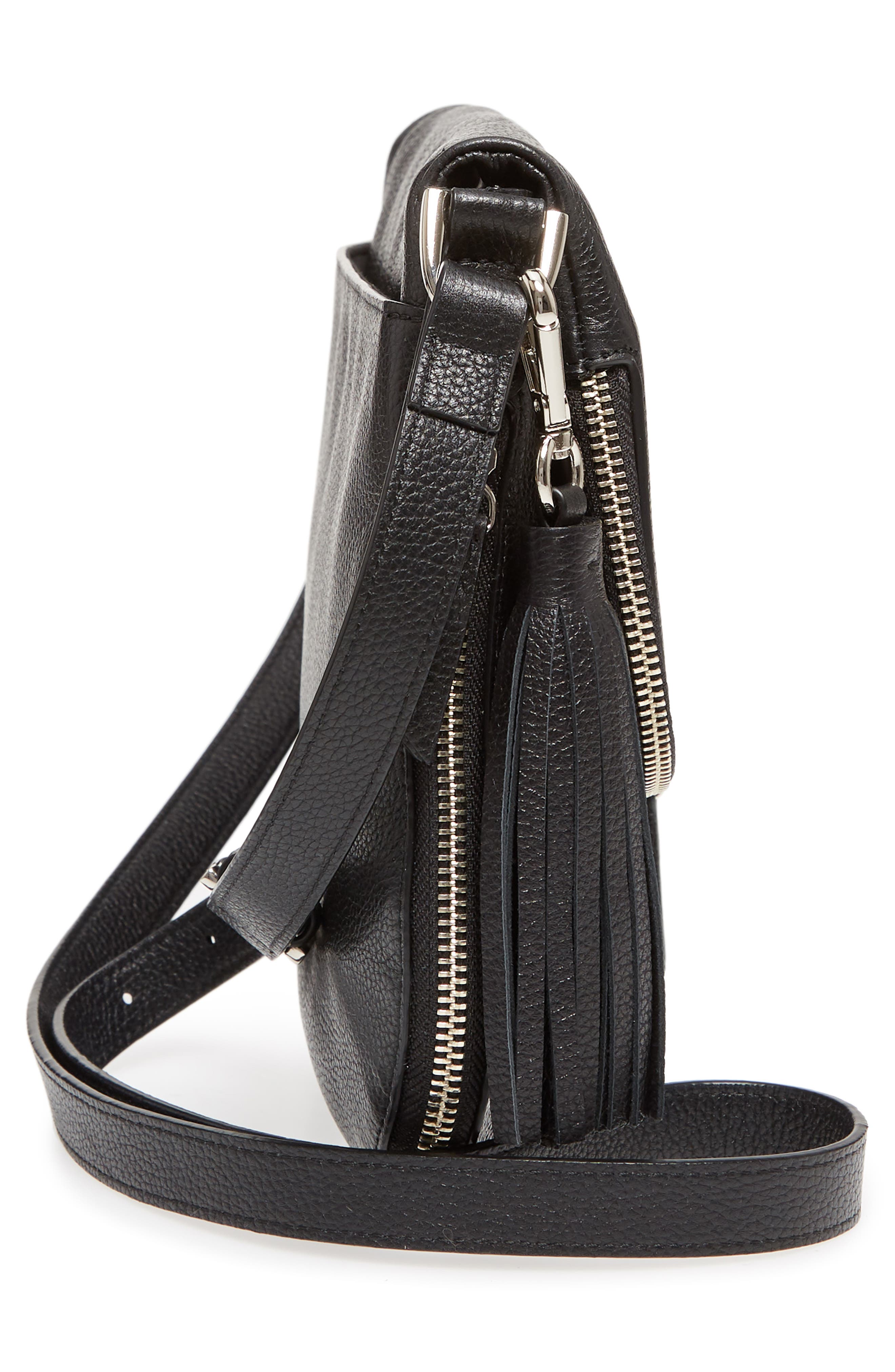 Kara Leather Expandable Crossbody Bag, Alternate, color, BLACK