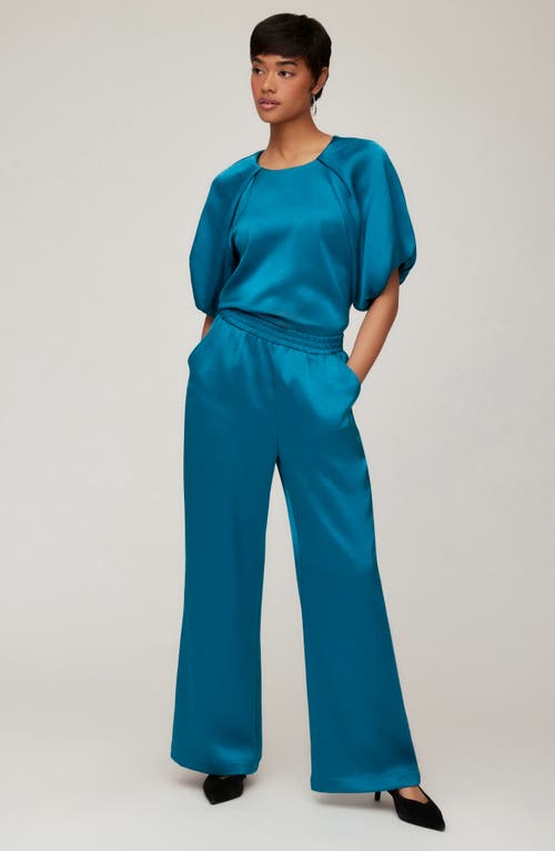 Karen Kane Wide Leg Satin Pants In Blue