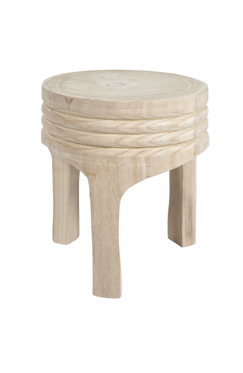 Storied Home Paulownia Wood Carved Stool, Natural, Main, color, Natural