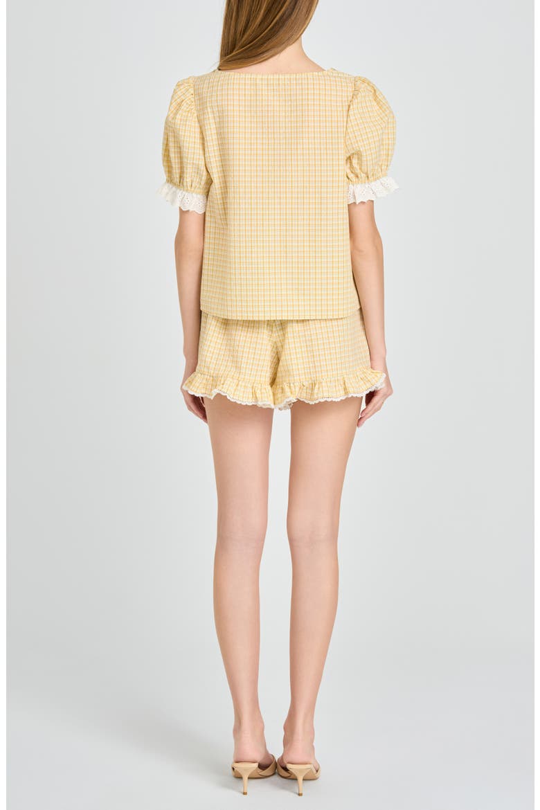 Emma Eyelet Trim Plaid Button-Up Top, Alternate, color, YELLOW