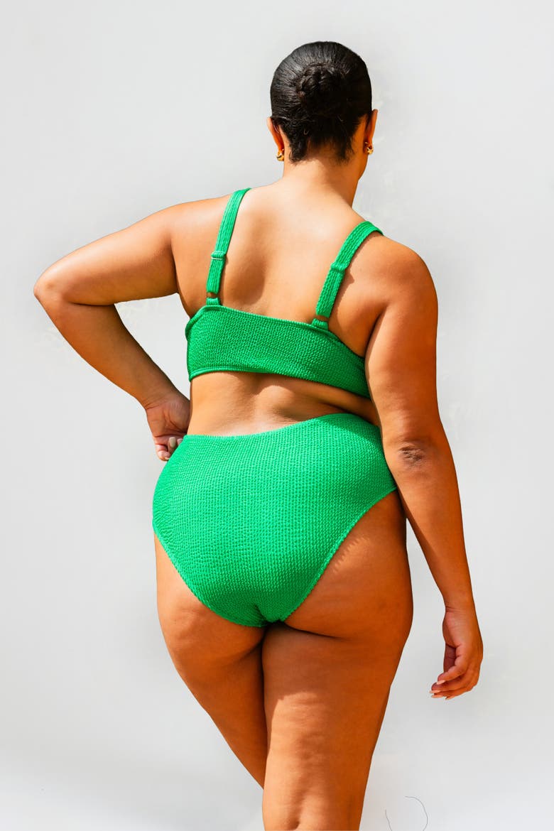 Curve Crinkle Trim Detail Bikini Set, Alternate, color, Green