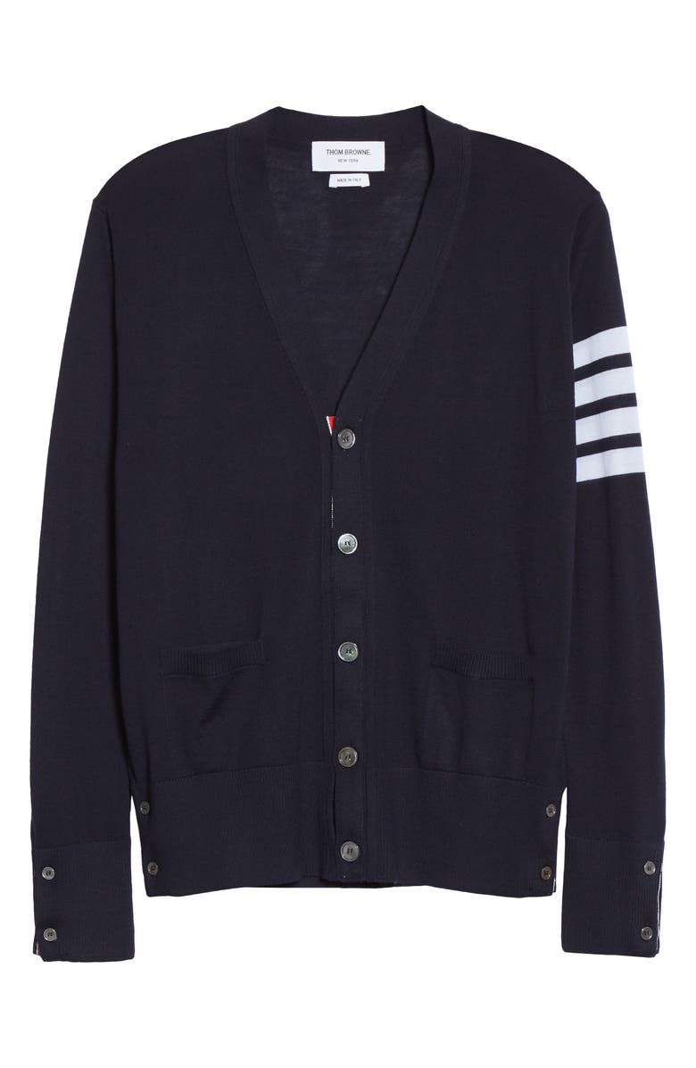 Thom Browne 4-Bar Merino Wool Cardigan, Alternate, color, Navy