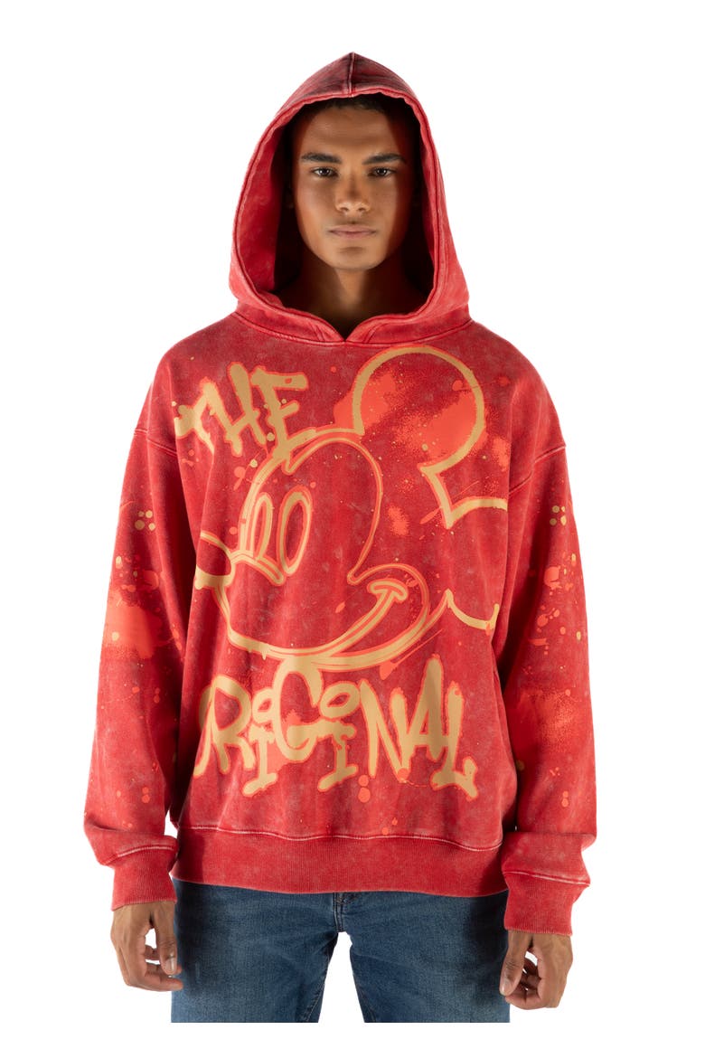 Mickey Mouse Fleece Pullover Hoodie, Alternate, color, Mickey Red Acid Wash