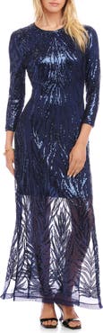 Karen Kane Sequin Long Sleeve Evening Gown