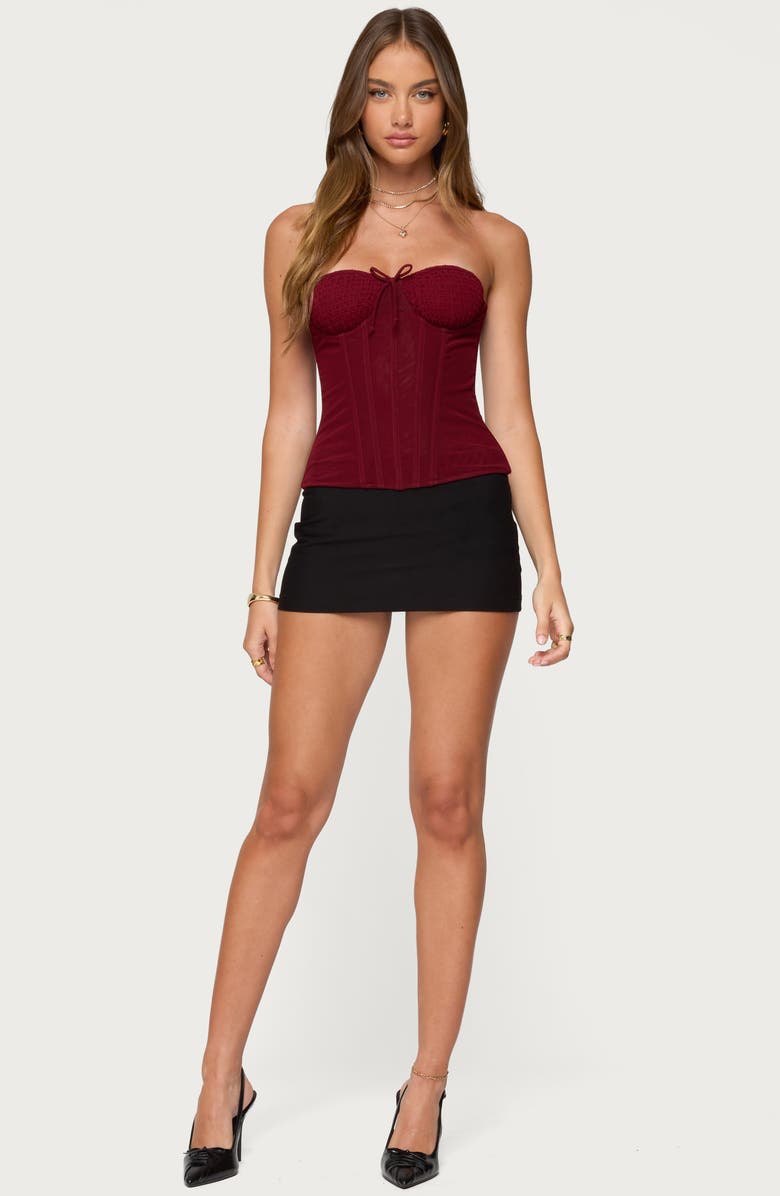 EDIKTED Guinivere Smocked Strapless Coreset Top, Alternate, color, Burgundy