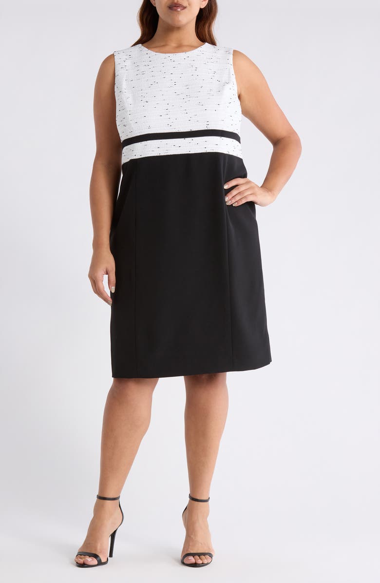 KASPER Two Tone Sleeveless Sheath Dress, Main, color, Lily White/ Black