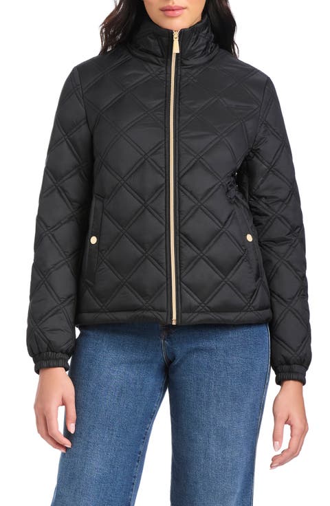 water resistant diamond quilted hooded jacket