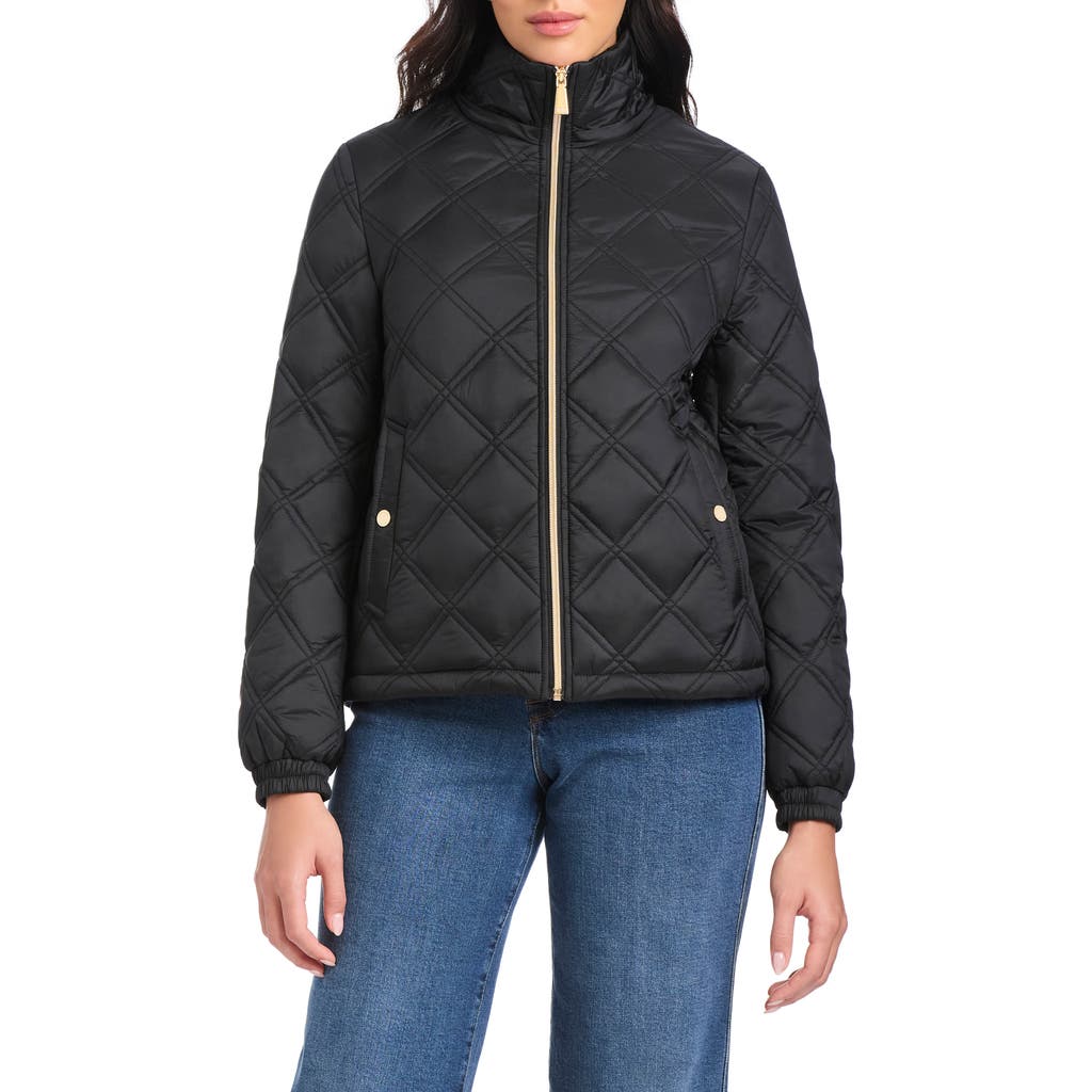 Kate Spade New York Water Resistant Diamond Quilted Hooded Jacket In Black
