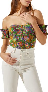 ASTR the Label Print Off the Shoulder Corset Top