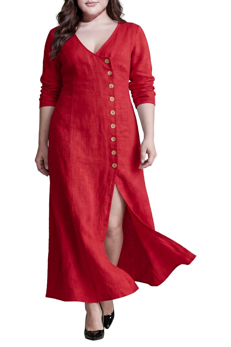 Button Front Slit Maxi Dress, Main, color, RED