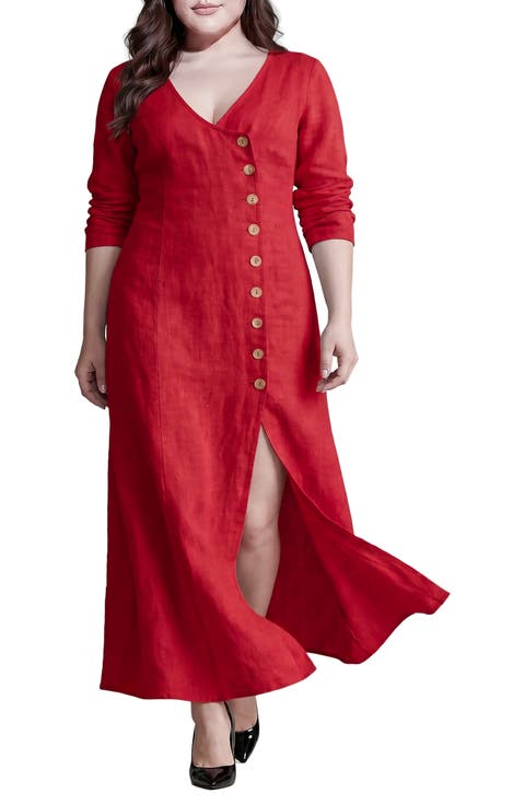 Button Front Slit Maxi Dress