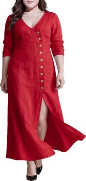 Standards & Practices Button Front Slit Maxi Dress