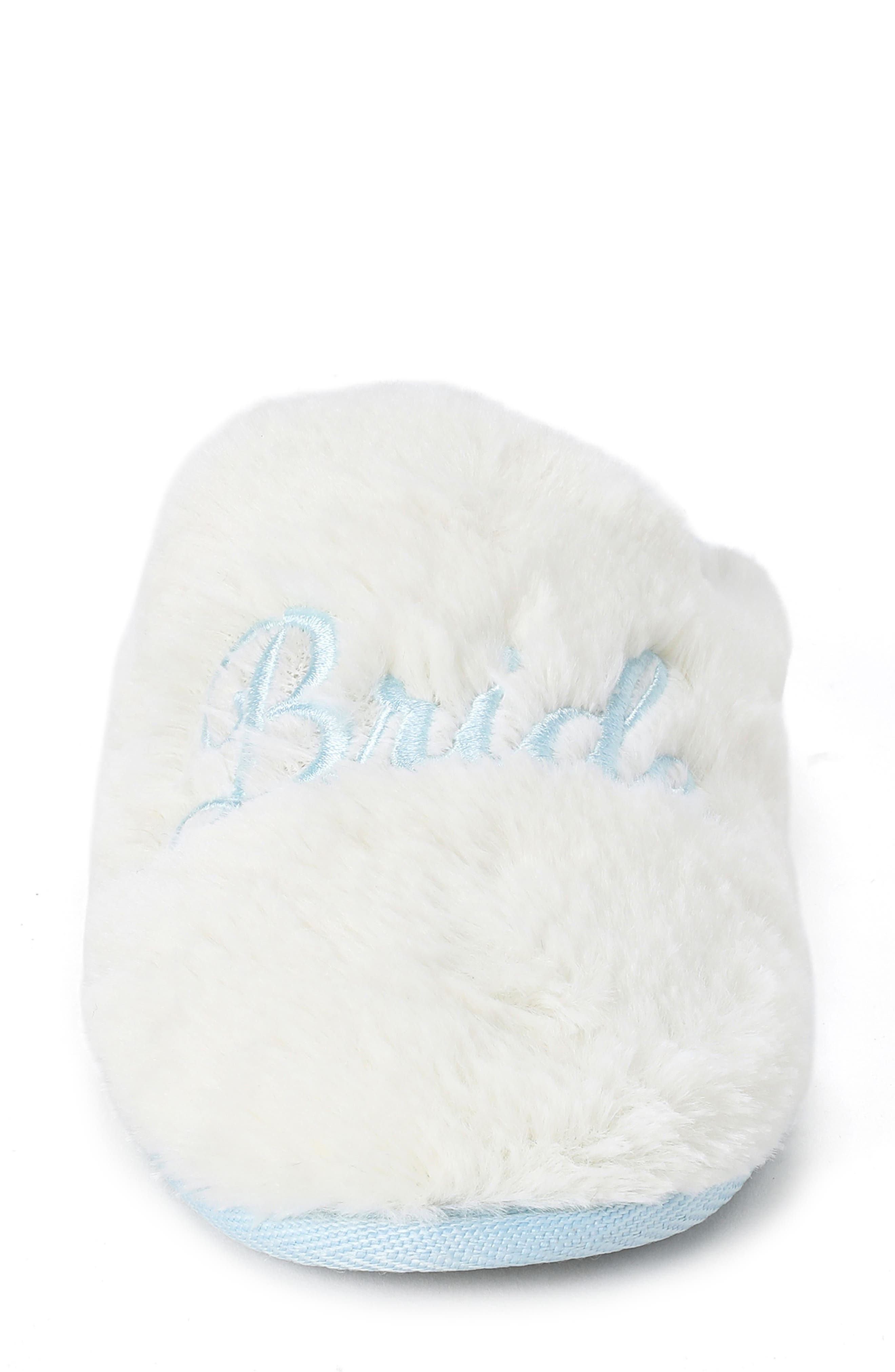 DEARFOAMS Bride Faux Fur Slipper, Alternate, color, Cream