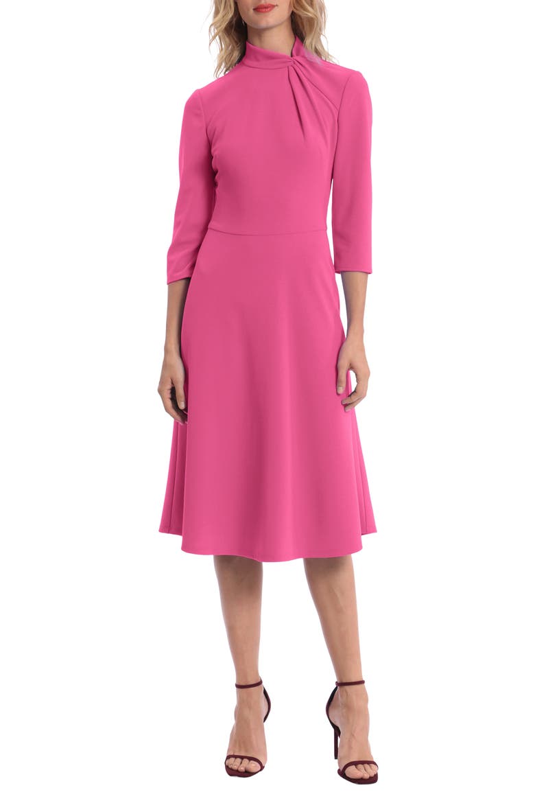 Twist Collar Fit & Flare Dress, Main, color, ENERGY PINK