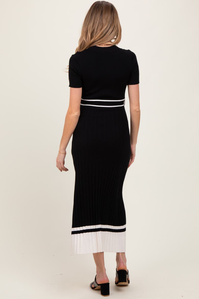 Ribbed Knit Pleated Midi Dress, Alternate, color, Black