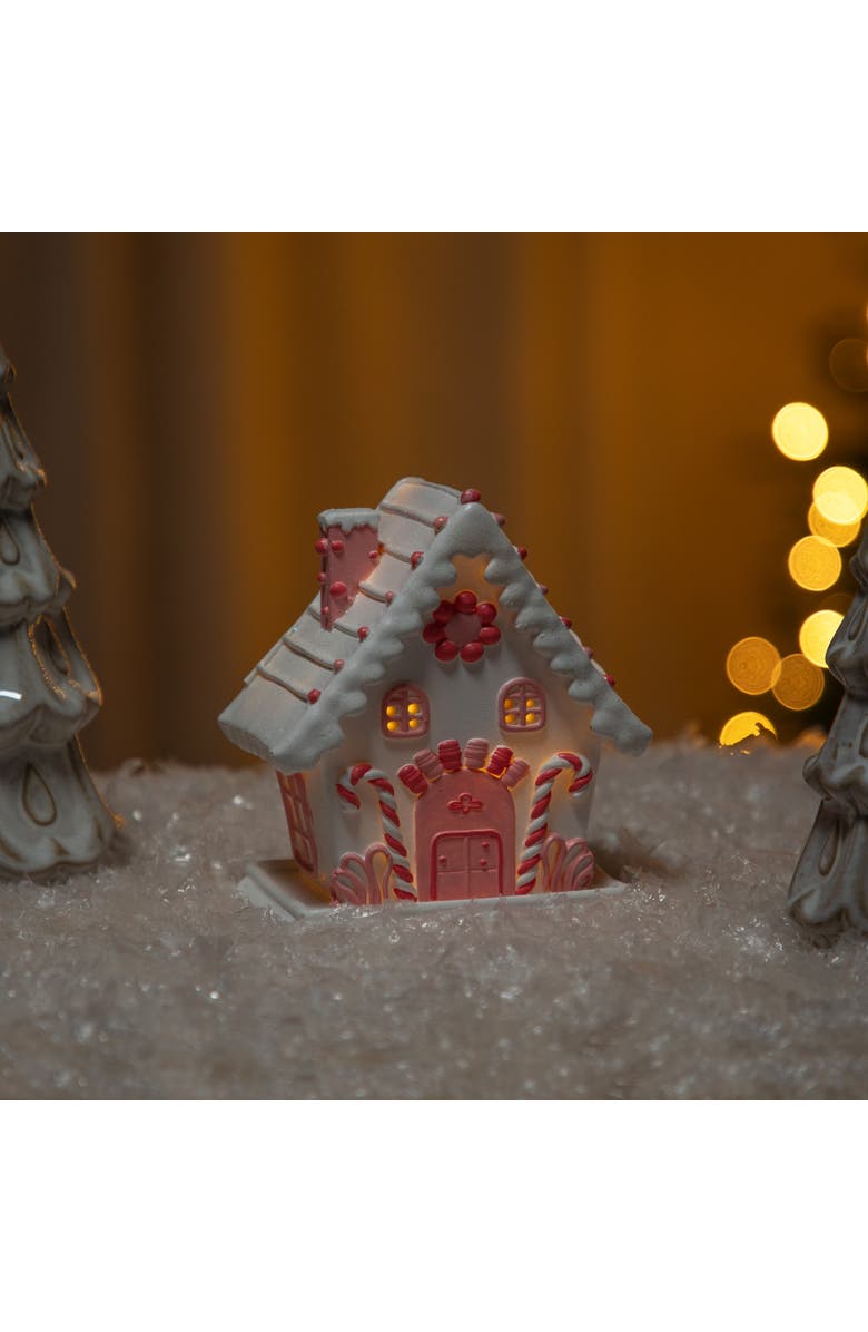 Northlight Lighted Glitter Frosted Floral Candy Cane House Christmas Decoration - 5", Alternate, color,