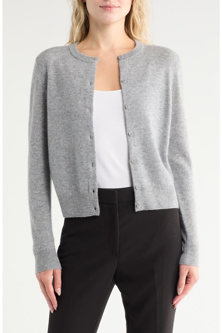 Crewneck Cashmere Cardigan, Main, color, GREY HEATHER