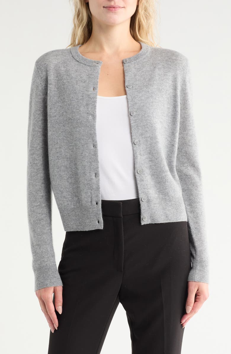 Nordstrom Crewneck Cashmere Cardigan, Main, color, Grey Heather
