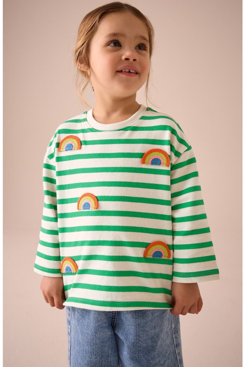 Kids' Stripe Rainbow Appliqué Cotton Graphic T-Shirt, Alternate, color, GREEN