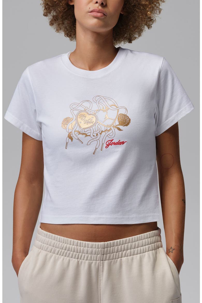 Metallic Logo Graphic Shrunken Cotton T-Shirt, Main, color, WHITE
