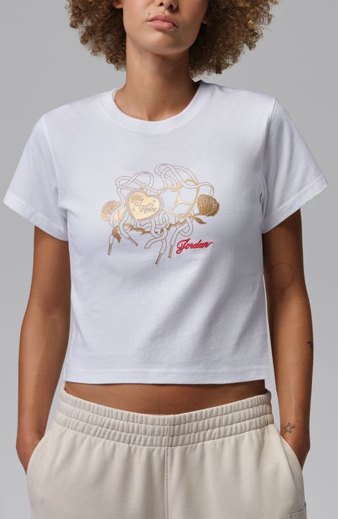 Metallic Logo Graphic Shrunken Cotton T-Shirt