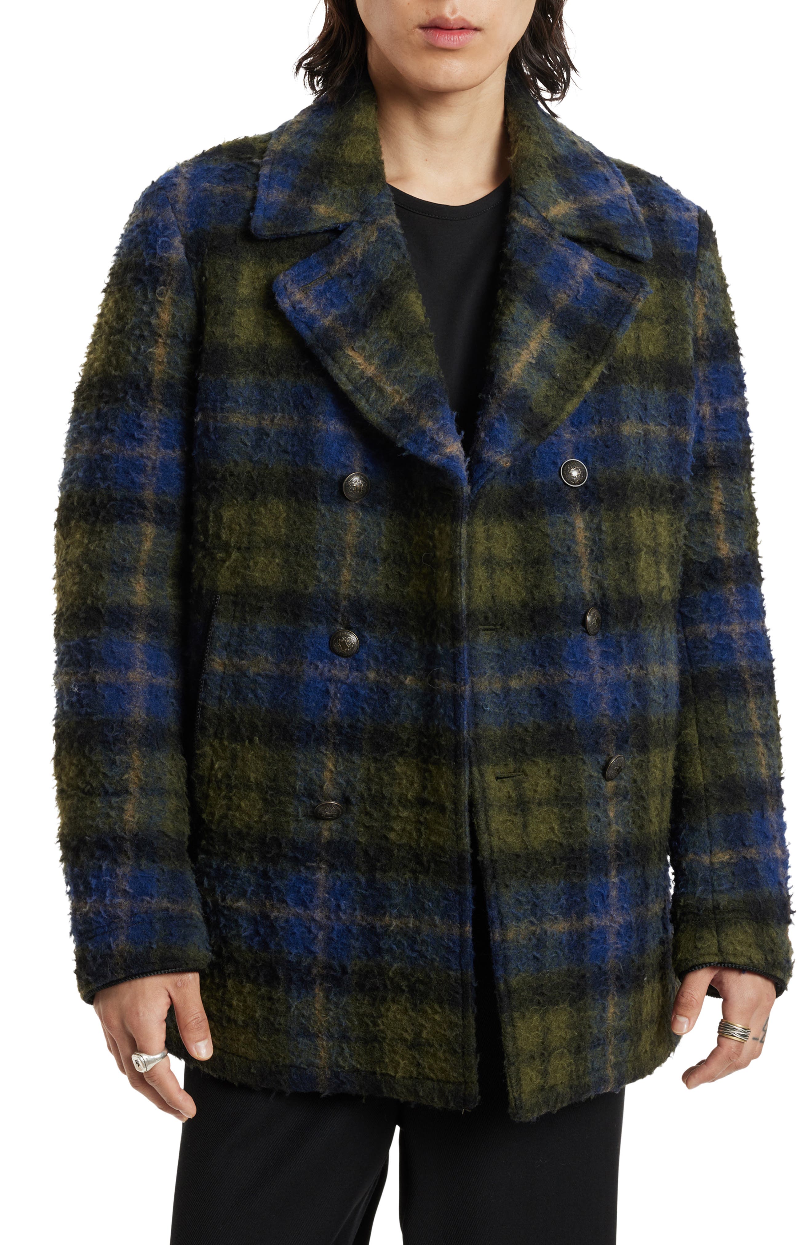 Carlos Plaid Wool Blend Peacoat