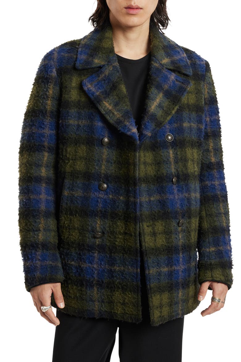 Carlos Plaid Wool Blend Peacoat, Main, color, FERN