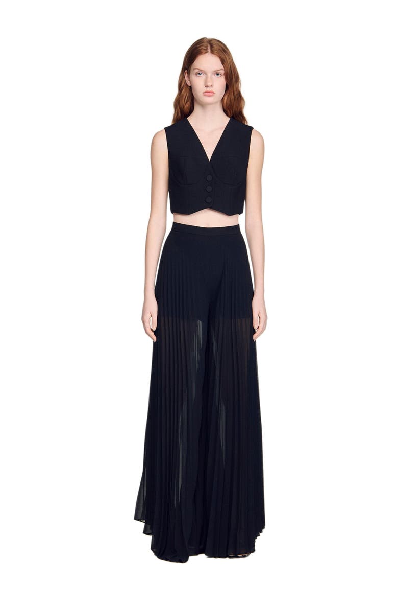 Pleated wide-leg trousers, Alternate, color, Black