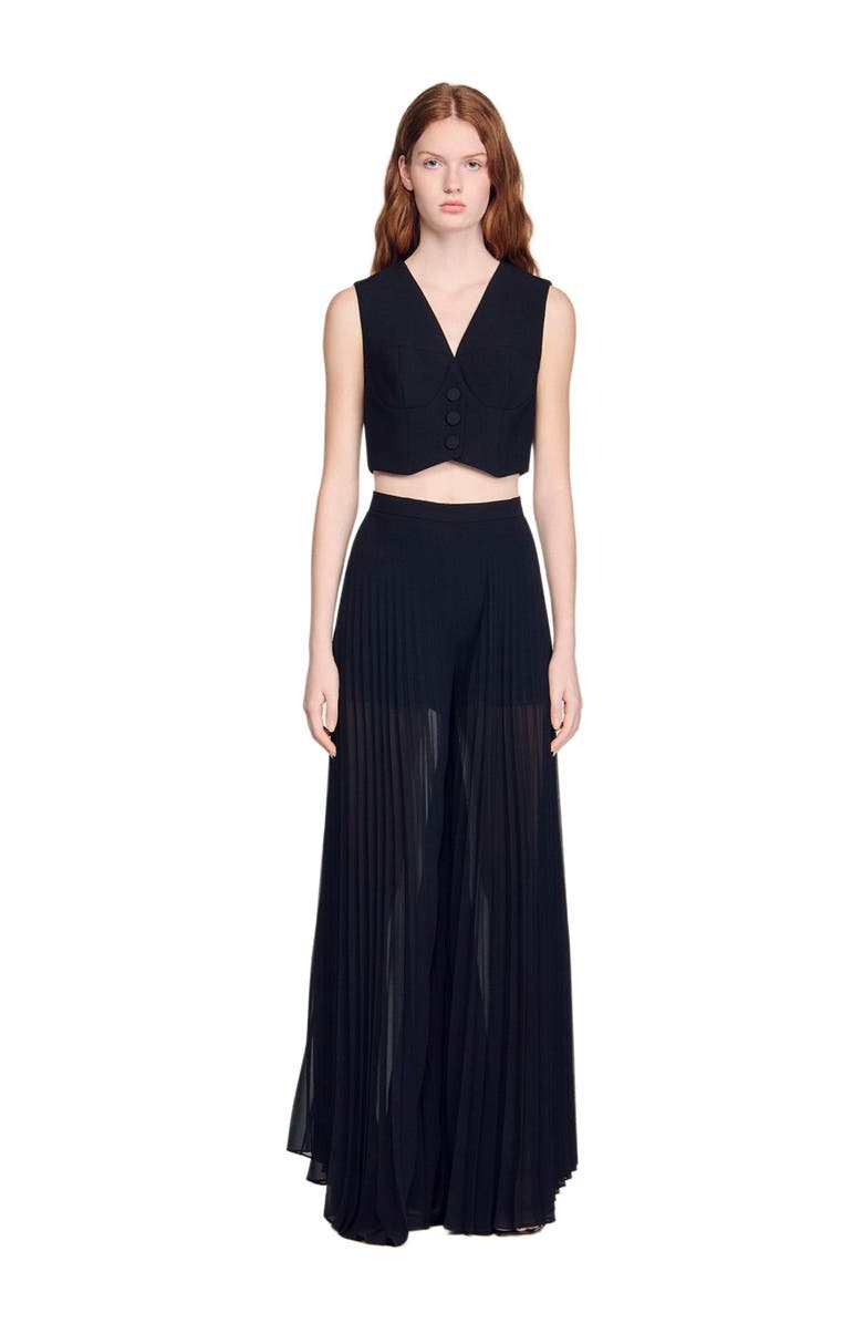 SANDRO Pleated wide-leg trousers, Alternate, color, Black