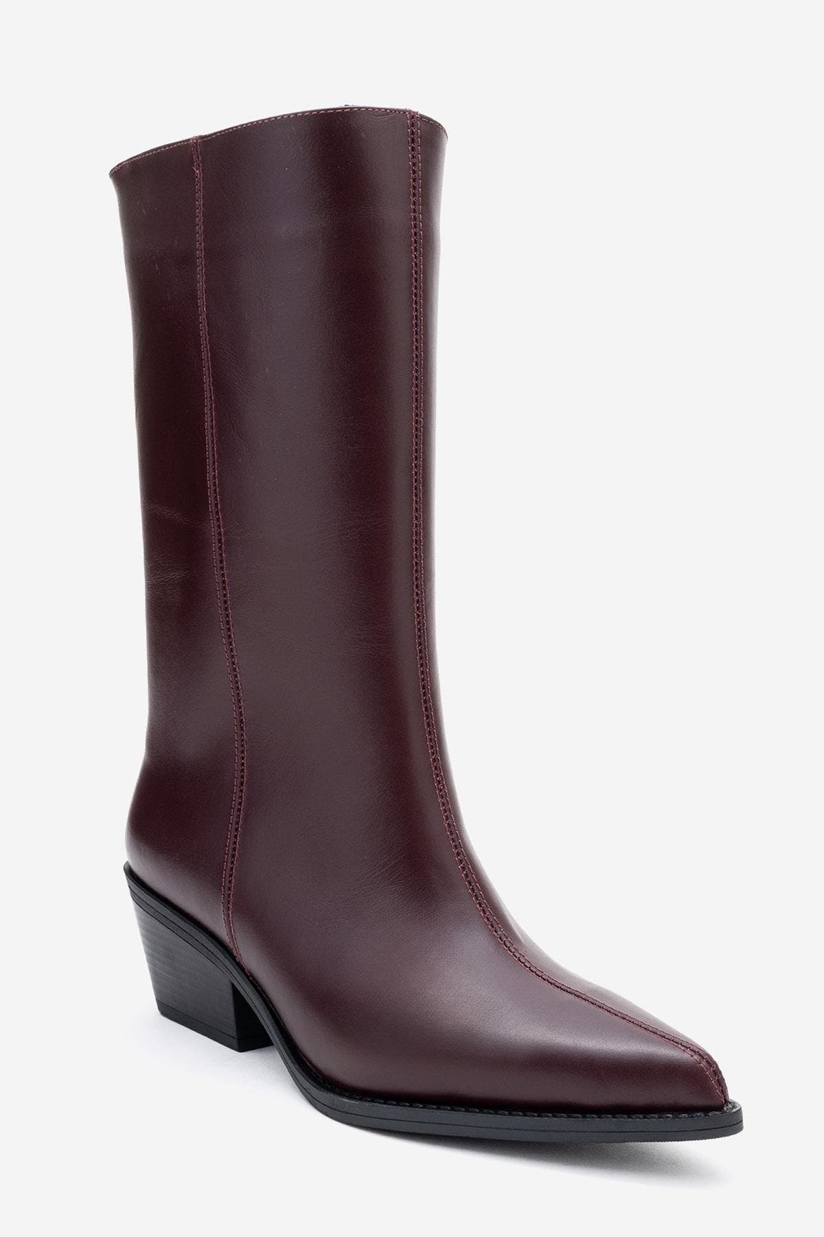 Juana Leather Pointed Toe Boot, Main, color, Burgundy Leather