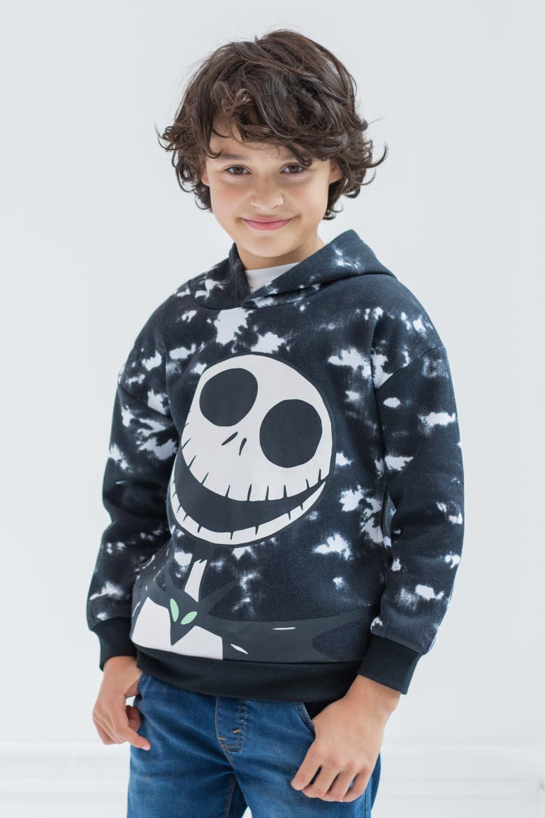 Nightmare Before Christmas Fleece Hooded Sweatshirt, Alternate, color, Jack Skellington Black